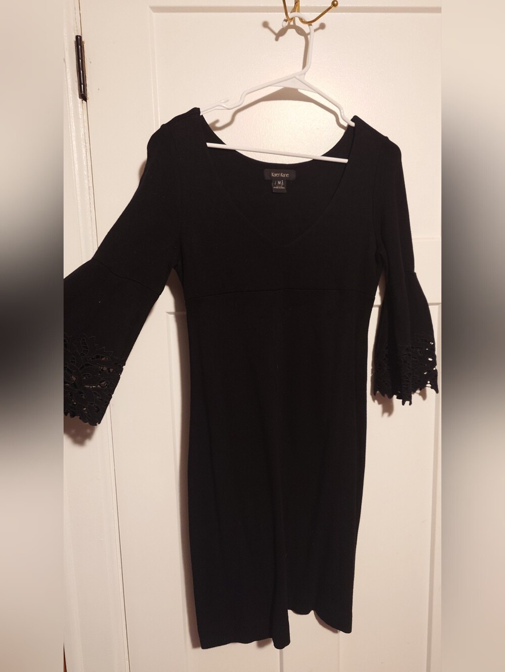 Karen Kane Black V-Neck Dress with Lace Bell Sleeves